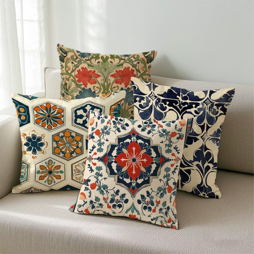 Fundas Cojines 40x40 cm Exterior Cojines Estilo Escandinavo Fundas de Almohada Juego de 4, Cuadrados Funda Cojin Geometría Almohadas Sofa Cama Decorativos para Hogar, Jardín, Salón y Dormitorio Ym29