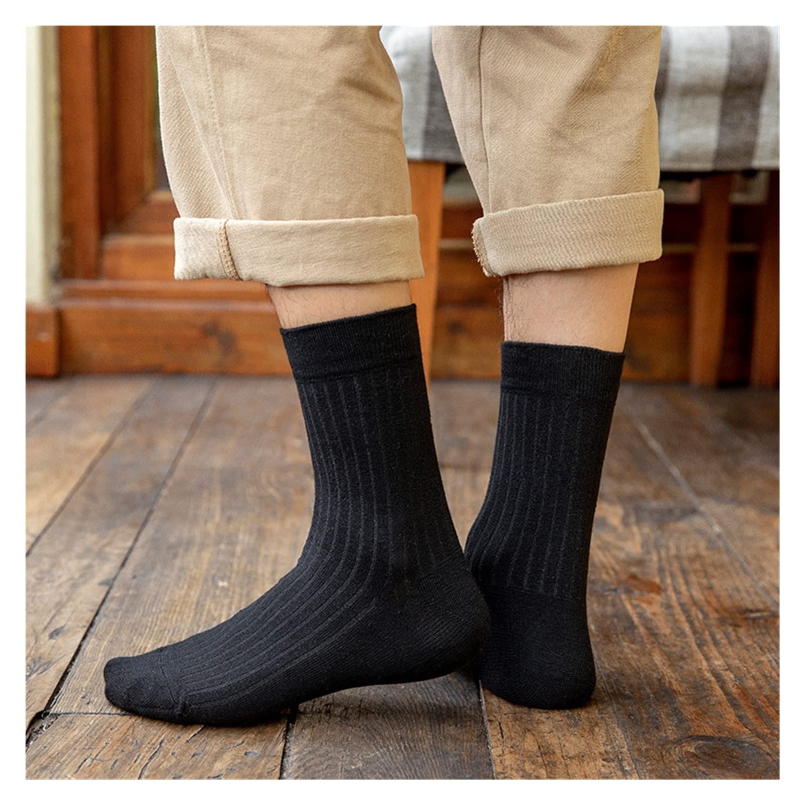 5 par Skarpety męskie Bawełniane Paski Czarny Biznes Ciepłe Zimowe Męskie Skarpetki Miękkie Solidne Skarpety męskie (Color : 9, Size : 38-44)