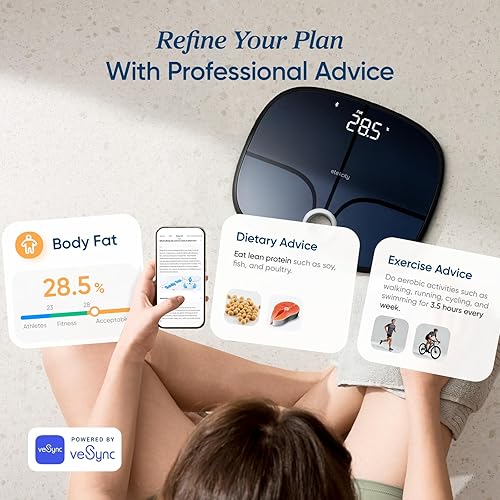 Miniatura 3 de Etekcity Báscula recargable inteligente para peso corporal, IMC, grasa, masa muscular, báscula digital de baño con 13 métricas, modo secreto,