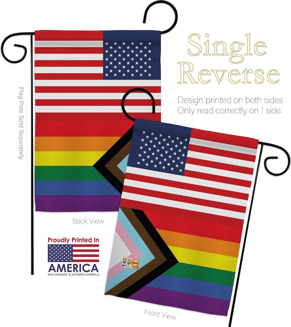 US Progress Pride Garden Flag Set Wall Hanger Support Rainbow Love LGBT Gay Bisexual Pansexual Transgender Small Decorative Gift Yard House Banner Made in USA 13 X 18.5
