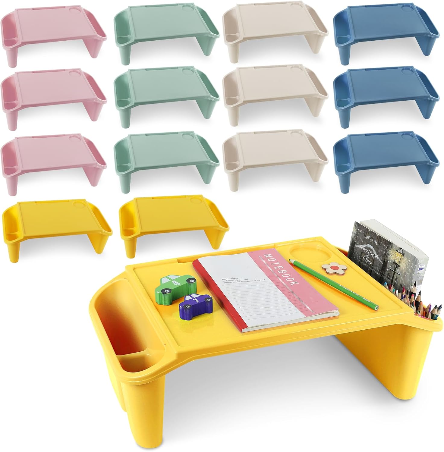 gisgfim 15 Pcs Kids Lap Desk Tray Bulk 19.7x9.6x7.1in Portable Lap Desk Kids with Storage Space Kid Lap Tray with Side Pockets Plastic Lap Bed Table for Classroom Home Car Activity Eating