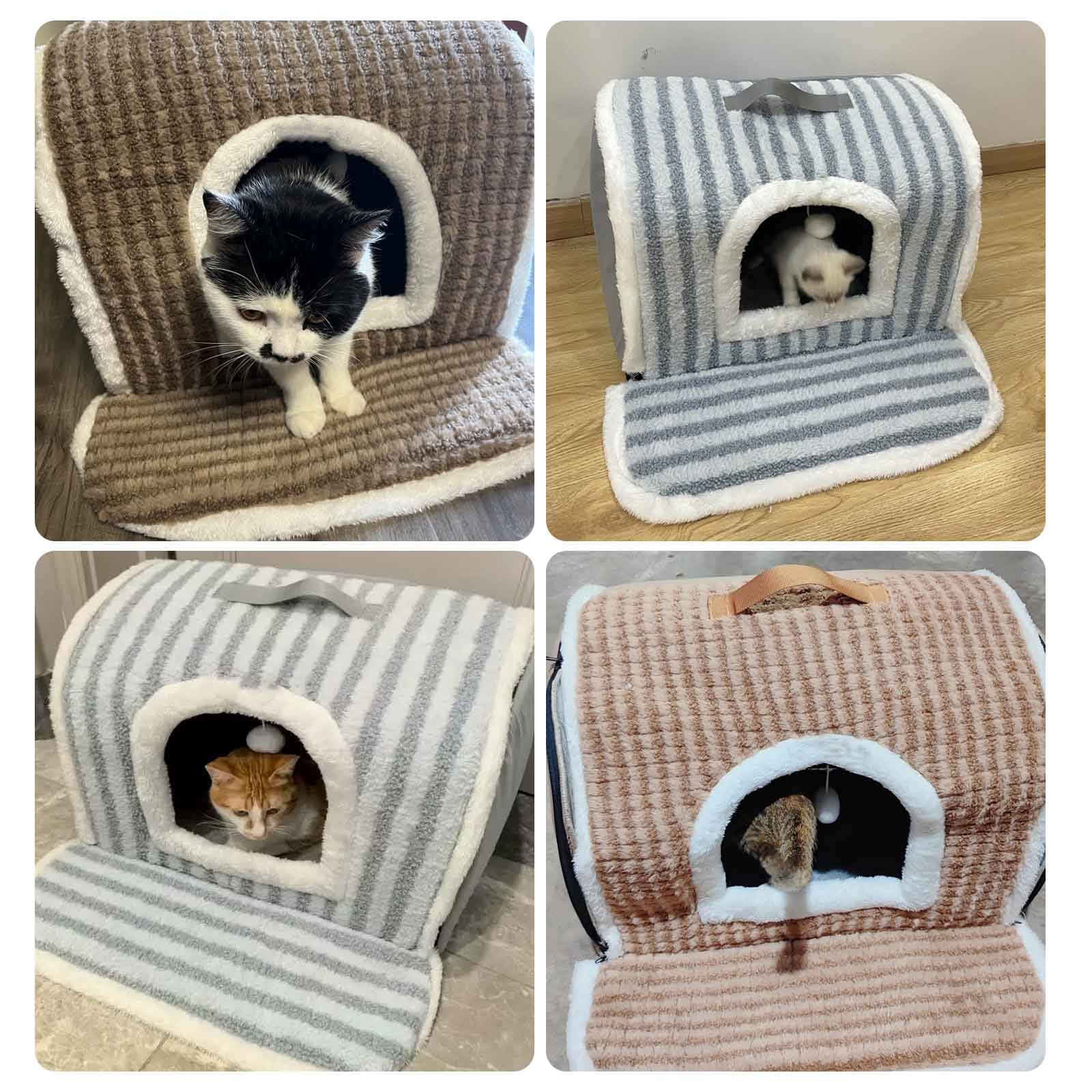 Cuccia per Gatti da Interno, Casetta per Gatti, Cuccia Gatto Chiusa Interno con Cuscino Imbottito Rimovibile E Lavabile, per Cani di Piccola E Media Taglia,Marrone,M