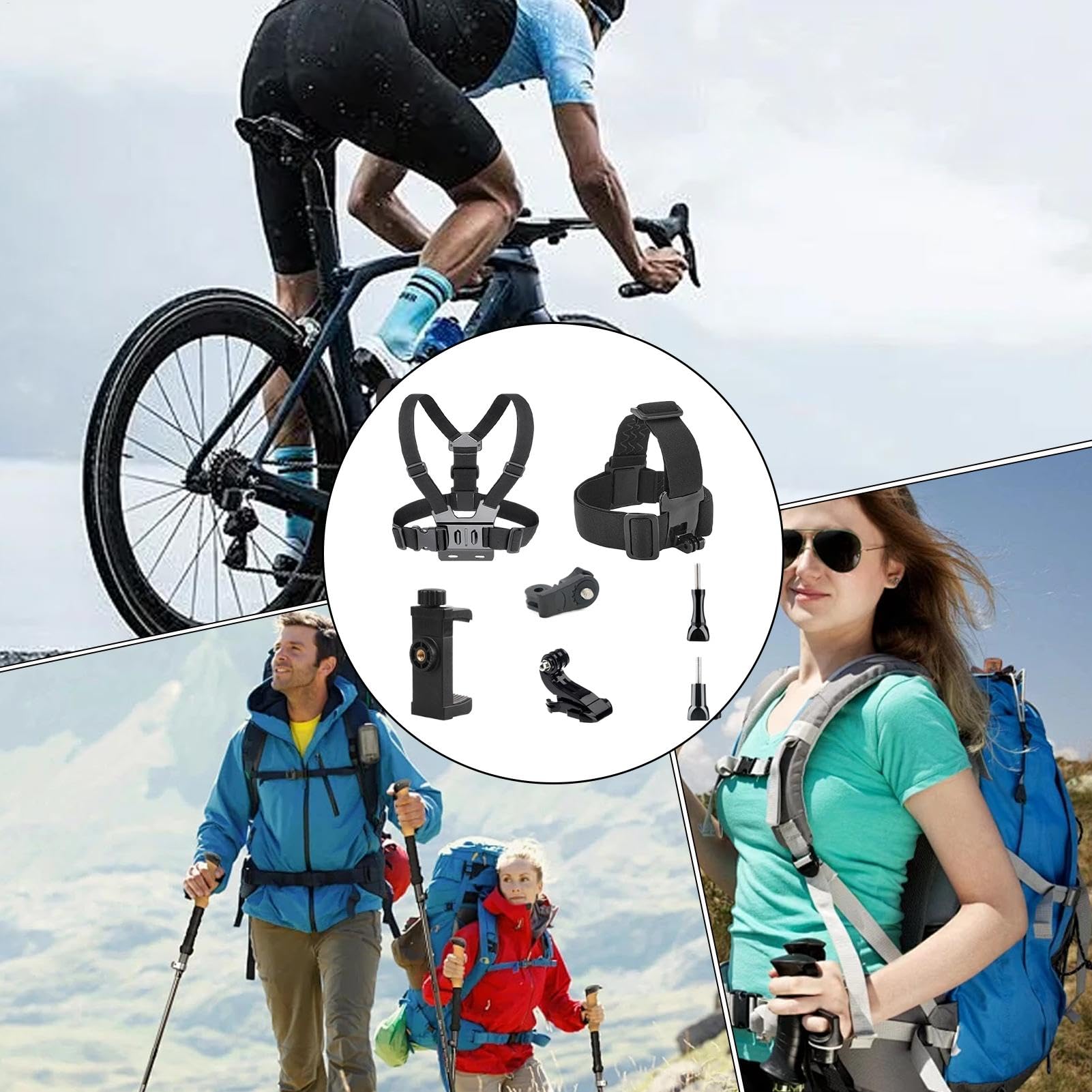 Support de poitrine pour caméra d'action réglable, kit de support de téléphone confortable, idéal pour la course, la natation et les activités intérieures et extérieures