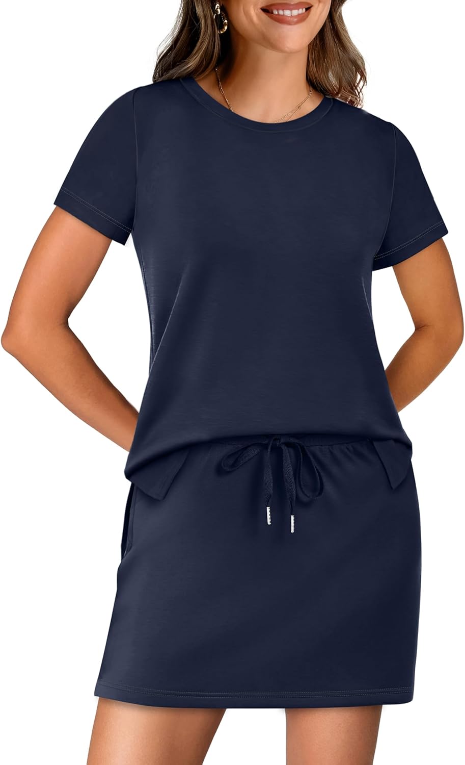 Sampeel Women's 2 Piece Skirt Sets Side Slit Tops and Tennis Skort with Pockets Trendy Airport Loungewear Travel Outfits