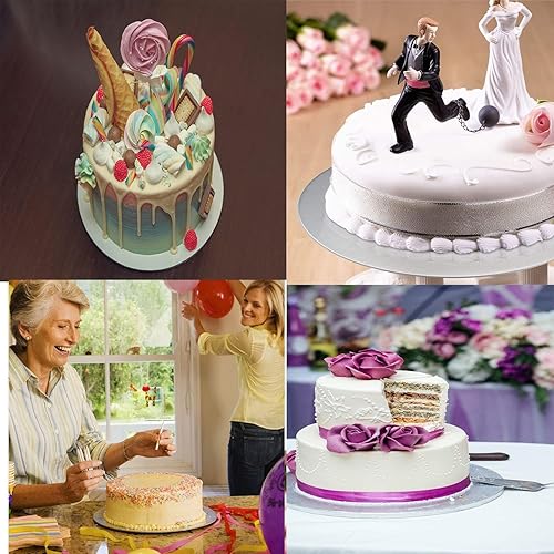 Miniatura 7 de Paquete de 4 tableros plateados redondos para tartas de 6, 8, 10, 12 pulgadas, 1 de cada tamaño para hornear, boda, cumpleaños, postre, decoración