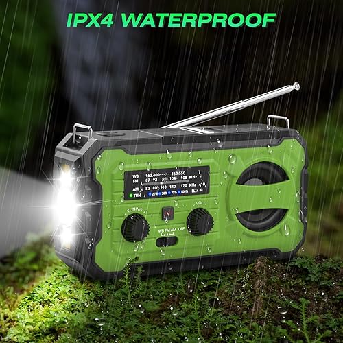 Miniatura 8 de Radio meteorológica de emergencia de 37000 mWh, radio solar con manivela Hank con carga USB con NOAAAMFM, linterna, luz de lectura, alarma SOS para