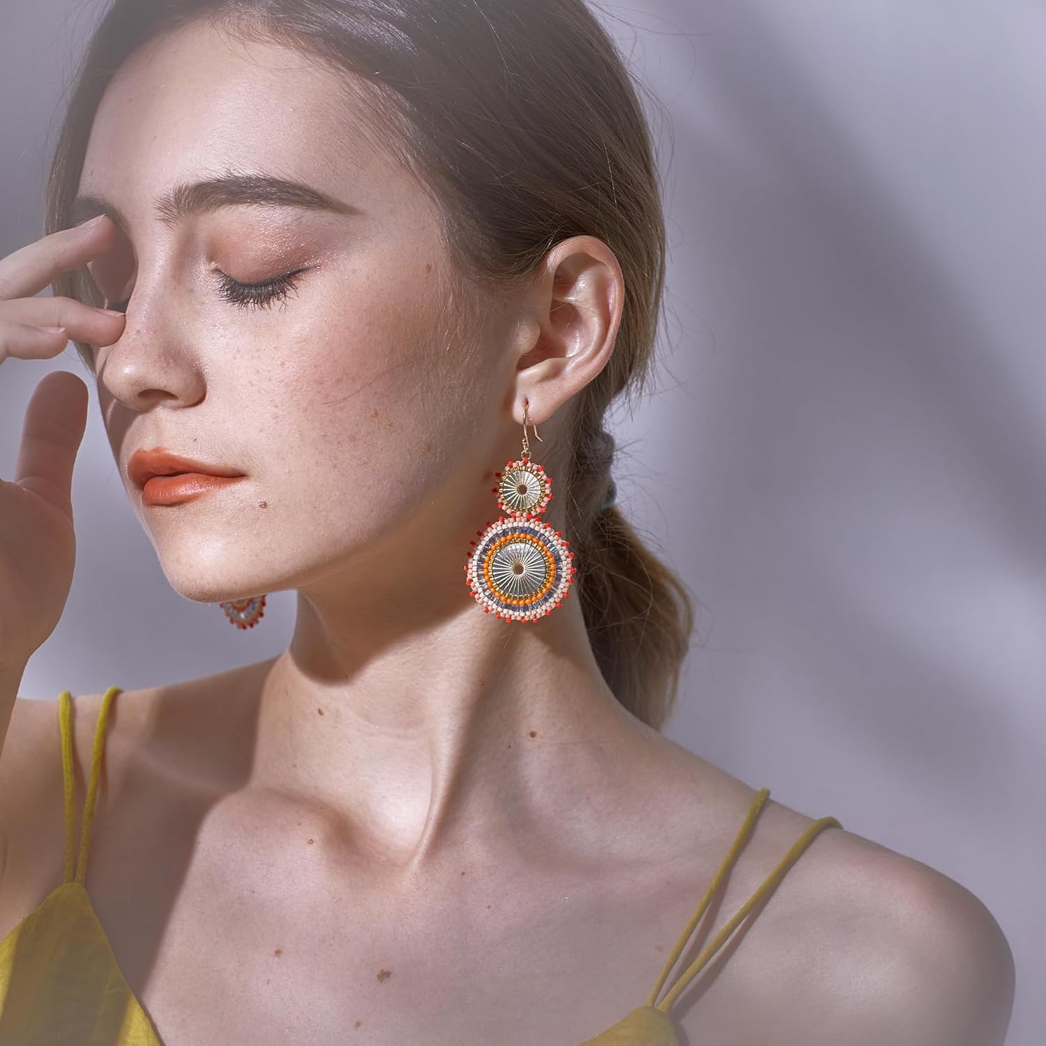 Badu Seed Beaded Circle Beads Earrings Bohemian Dangle Earrings Handmade Bead Fashion Jewelry Drop Earrings for Women - Image 4