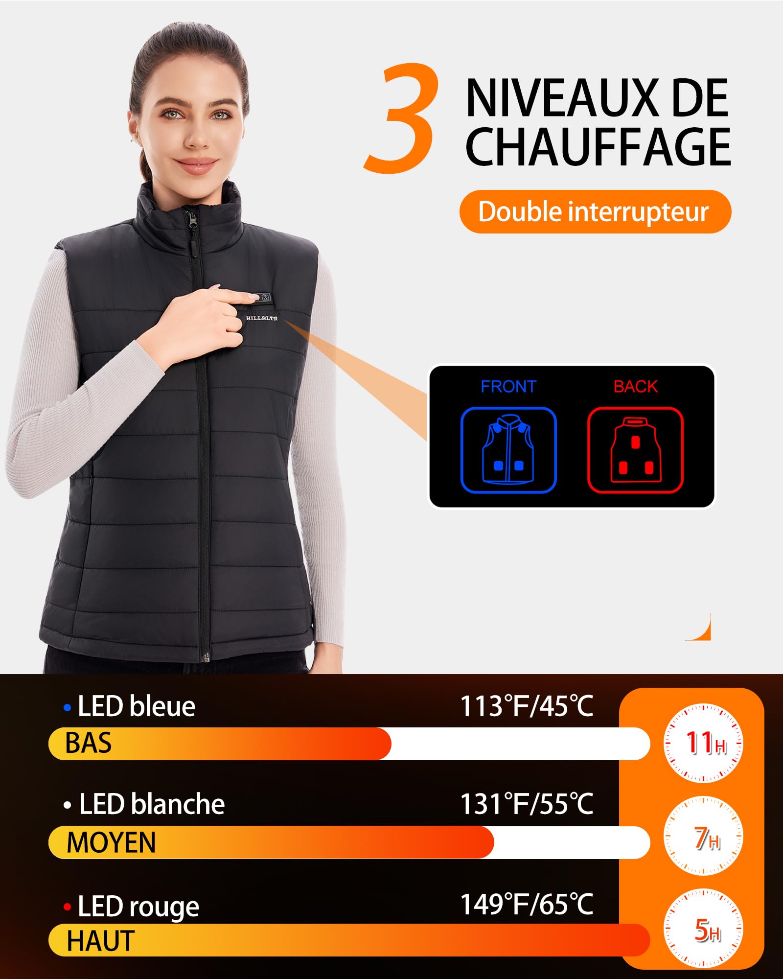 Gilet Chauffant Femme avec Batterie 7.4V 18400mAh – Gilet Chauffant Électrique Léger, Lavable en Machine, Veste Chauffante Léger Déperlant pour Hiver