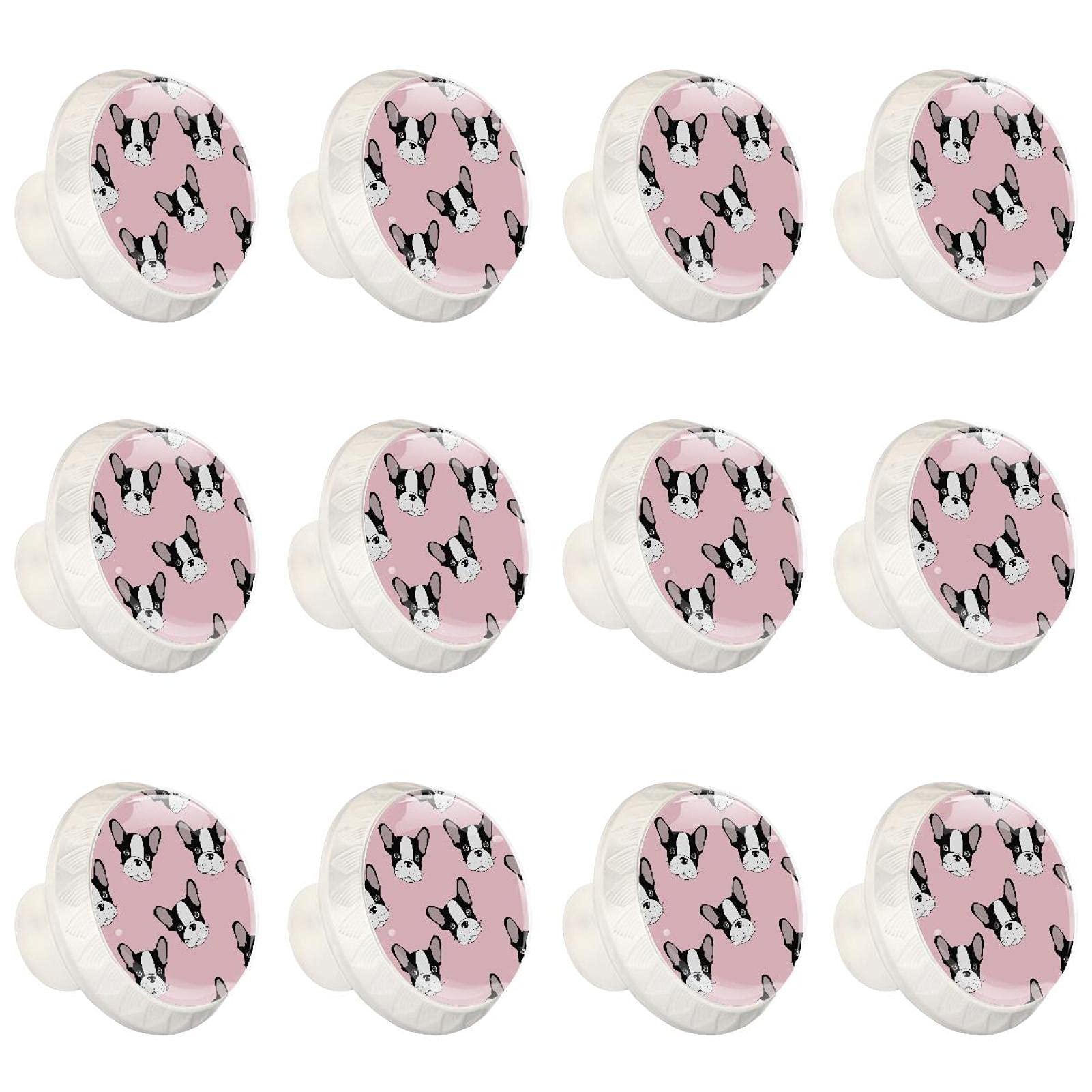 Boutons d'armoires de cuisine bouledogue rose au design rond unique pour commode et placard