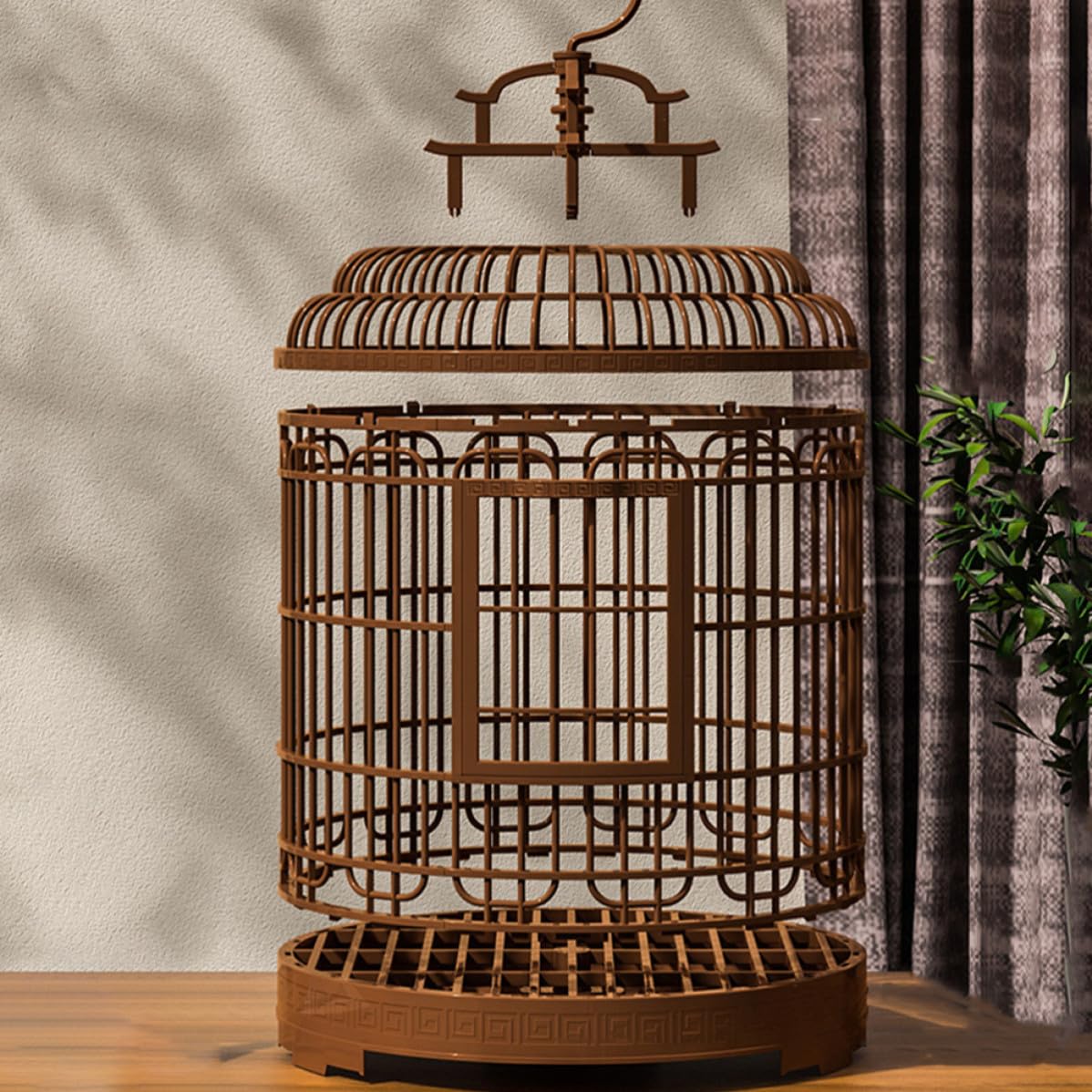 Homoyoyo Großer Runder Vogelkäfig Kunststoff Retro Look Tragbarer Papageien und Wellensittichkäfig für Innen und Außen mit Reinigungsschale Geräumige für Unzertrennliche und