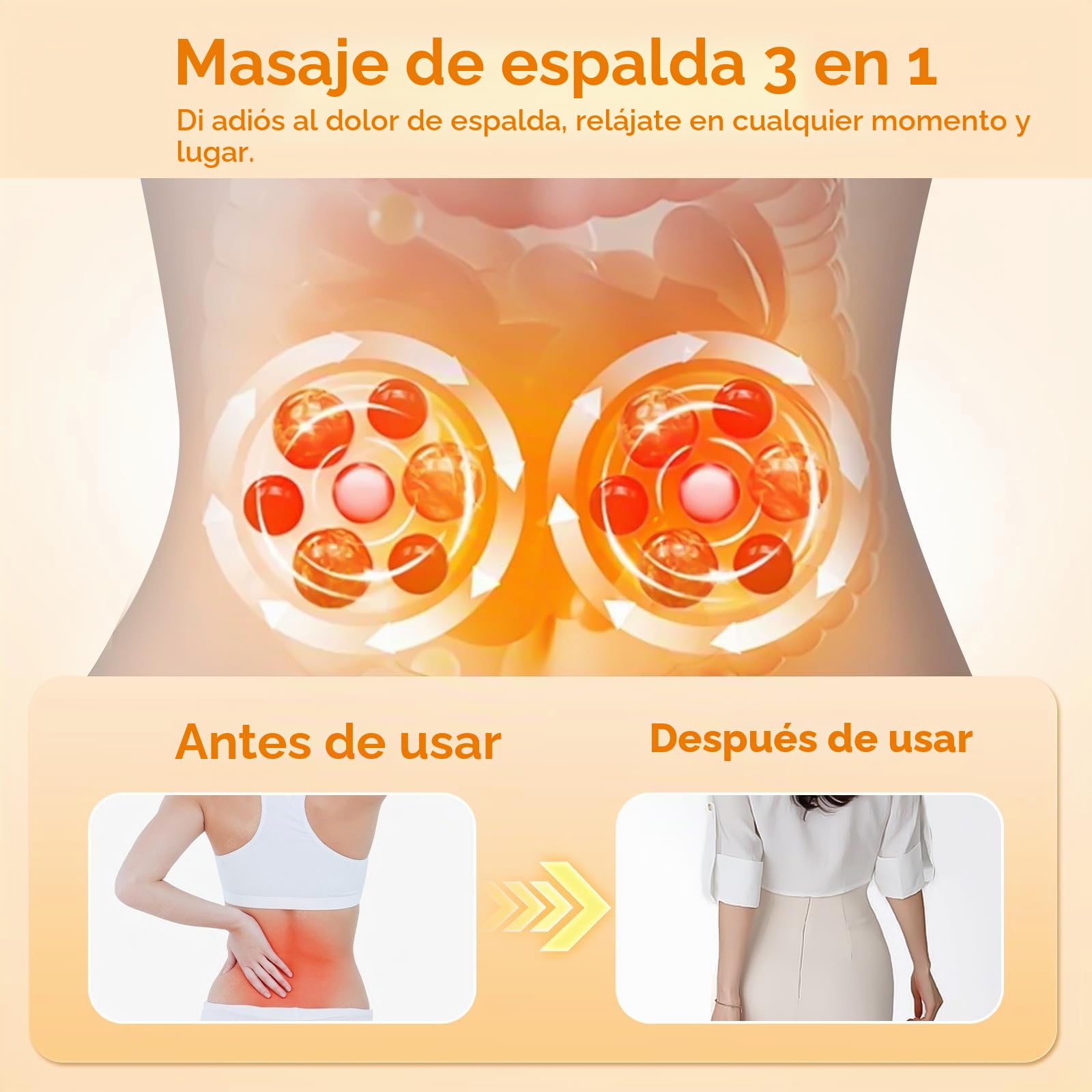 Almohada Lumbar Masajeadora Recargable 3 en 1 con Calor, Vibración y Estiramiento - Soporte Lumbar Ergonómico 26° para Oficina, Hogar y Viajes (Gris Oscuro)
