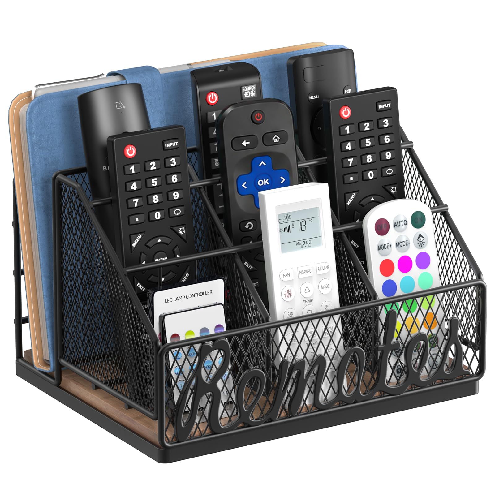 Soporte para control remoto, soporte remoto de TV de 9 ranuras para mesa, organizador remoto universal de granja, diseño de gran tamaño para sala de estar, dormitorio, oficina, no requiere
