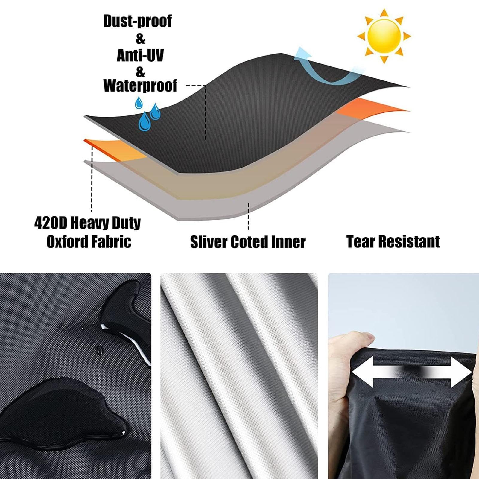 BOREK Copertura per biliardino impermeabile, pieghevole, protezione per biliardino, copertura rettangolare per biliardo, resistente all'umidità, tessuto Oxford rivestito in argento 210D, Nero