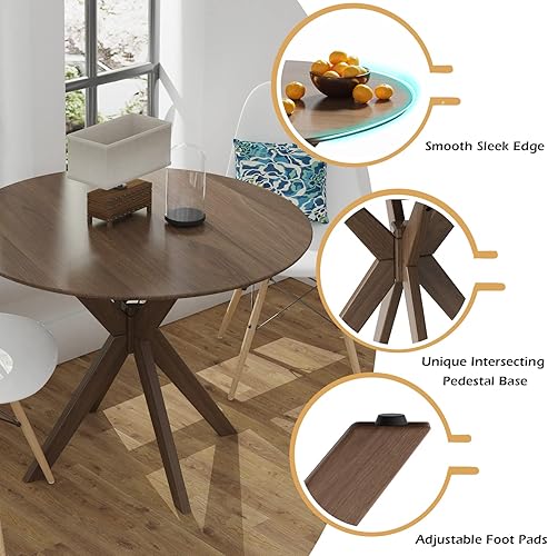 Miniatura 6 de Tangkula Juego de mesa de comedor redonda para 4, juego de mesa de cocina con asiento y patas de madera maciza, mesa de cocina redonda y sillas para