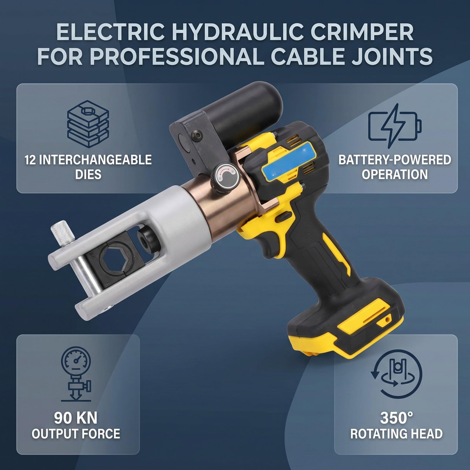 ViaGasaFamido Elektryczne Hydrauliczne Narzędzie do Zaciskania Zaciskarka do Końcówek Kablowych Zaciskarka Kabli Hydraulicznych Zasilany z Baterii 90KN Akumulatora 18V