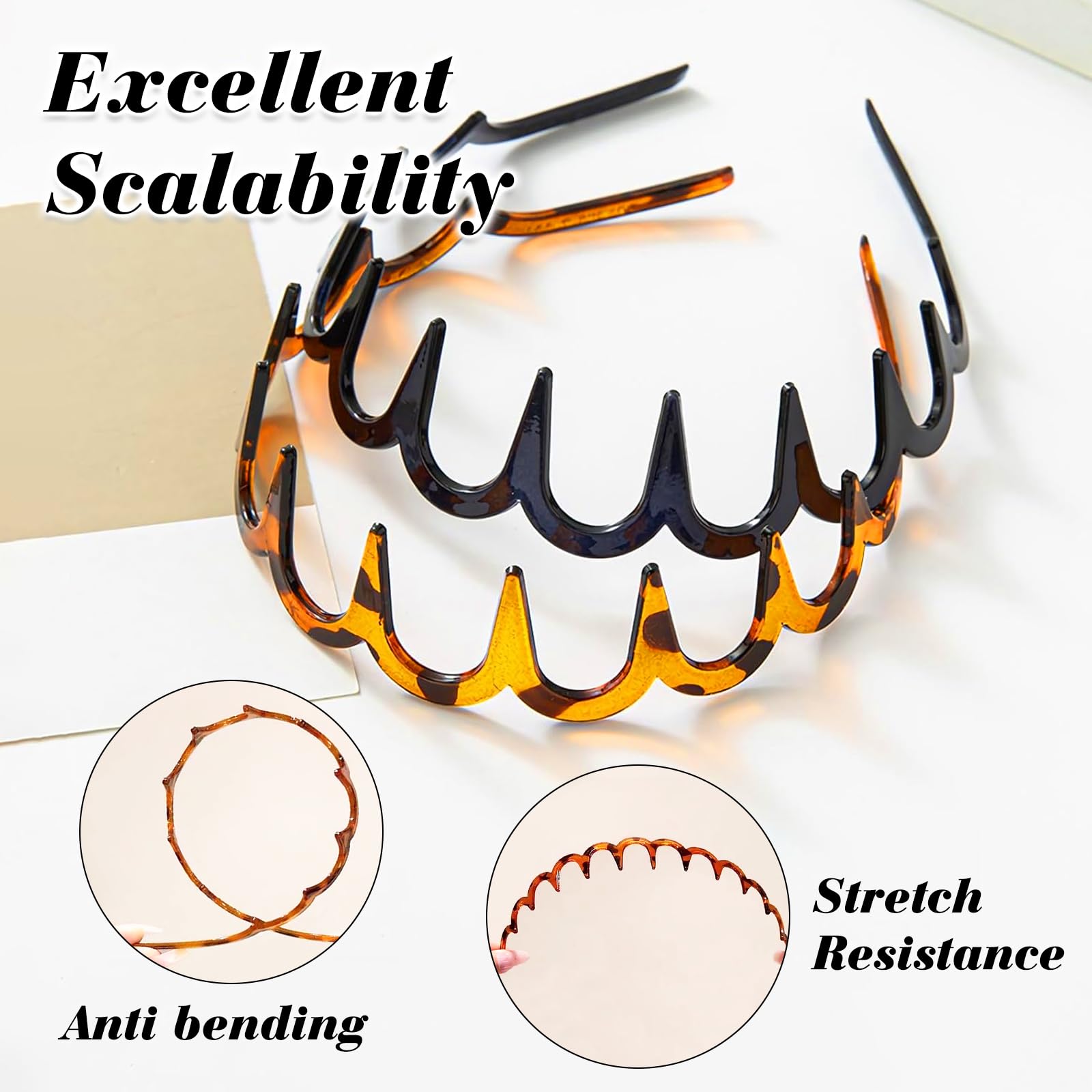 Hanyousheng 4 PCS Zig Zag Headbands, Plastic Shark Tooth Hair Comb Hairband, Comfort Wavy Toothed Hairband - Image 4