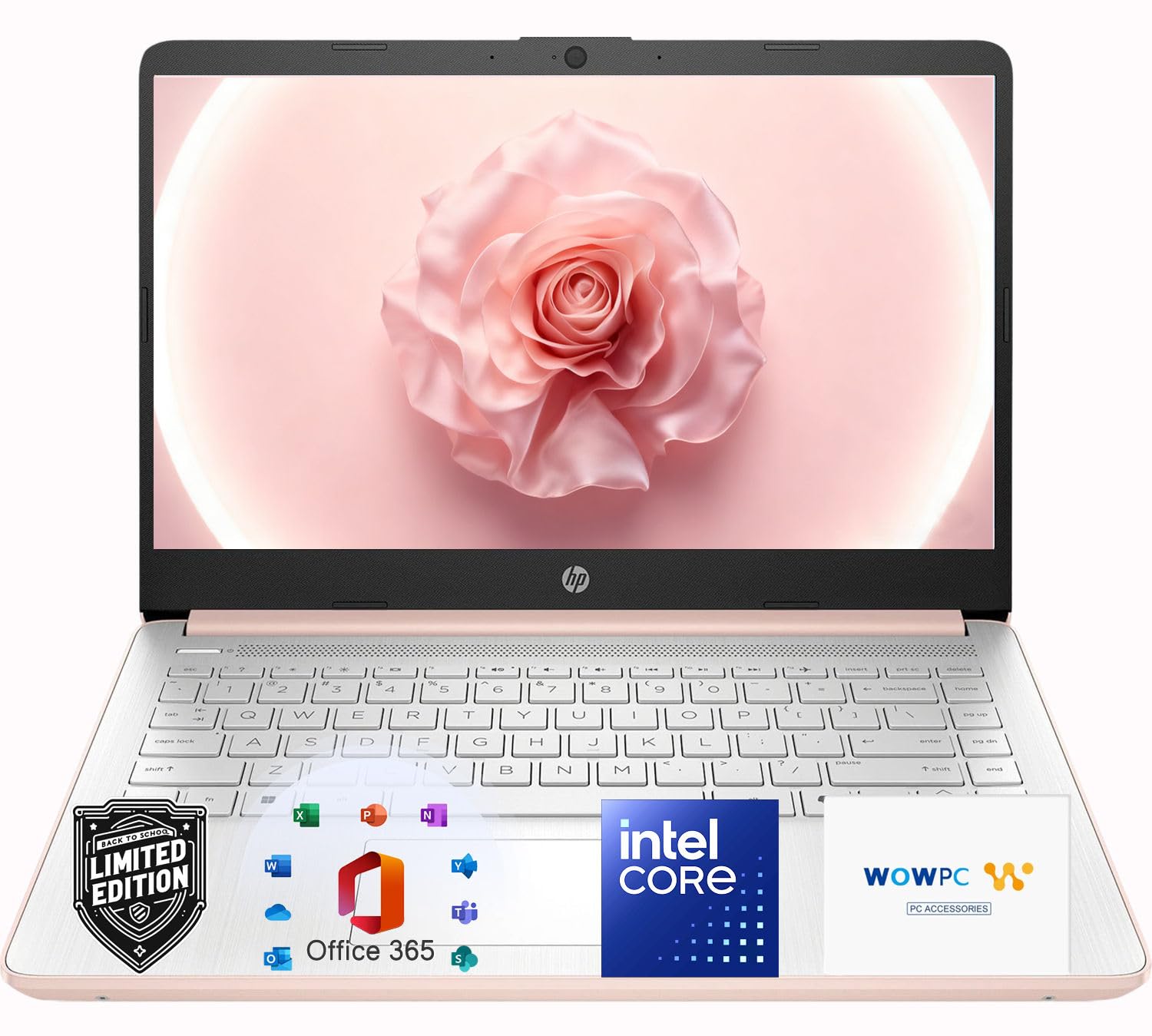 HP 14″Rose Gold Lightweight Laptop, with Office 365 & Copilot AI, Intel Processor, 4GB RAM Memory, 64GB SSD + 1TB Cloud Storage