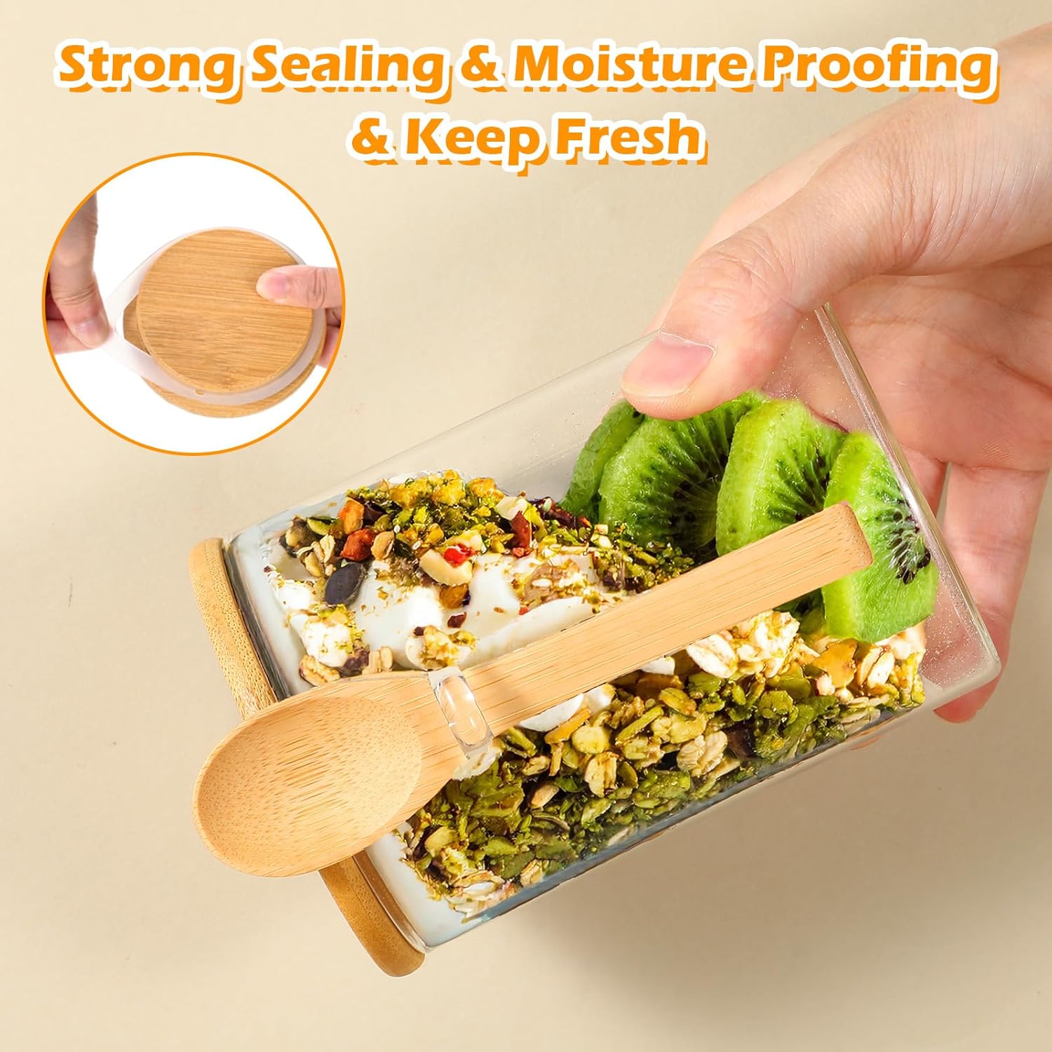 4 Pack Overnight Oats Containers with Lids and Spoons, 18oz Mason Jars Glass Storage Jars with Wide Mouth, Glass Food Storage Containers for Chia Pudding, Yogurt, Salad, Snacks, and Oatmeal - Image 7