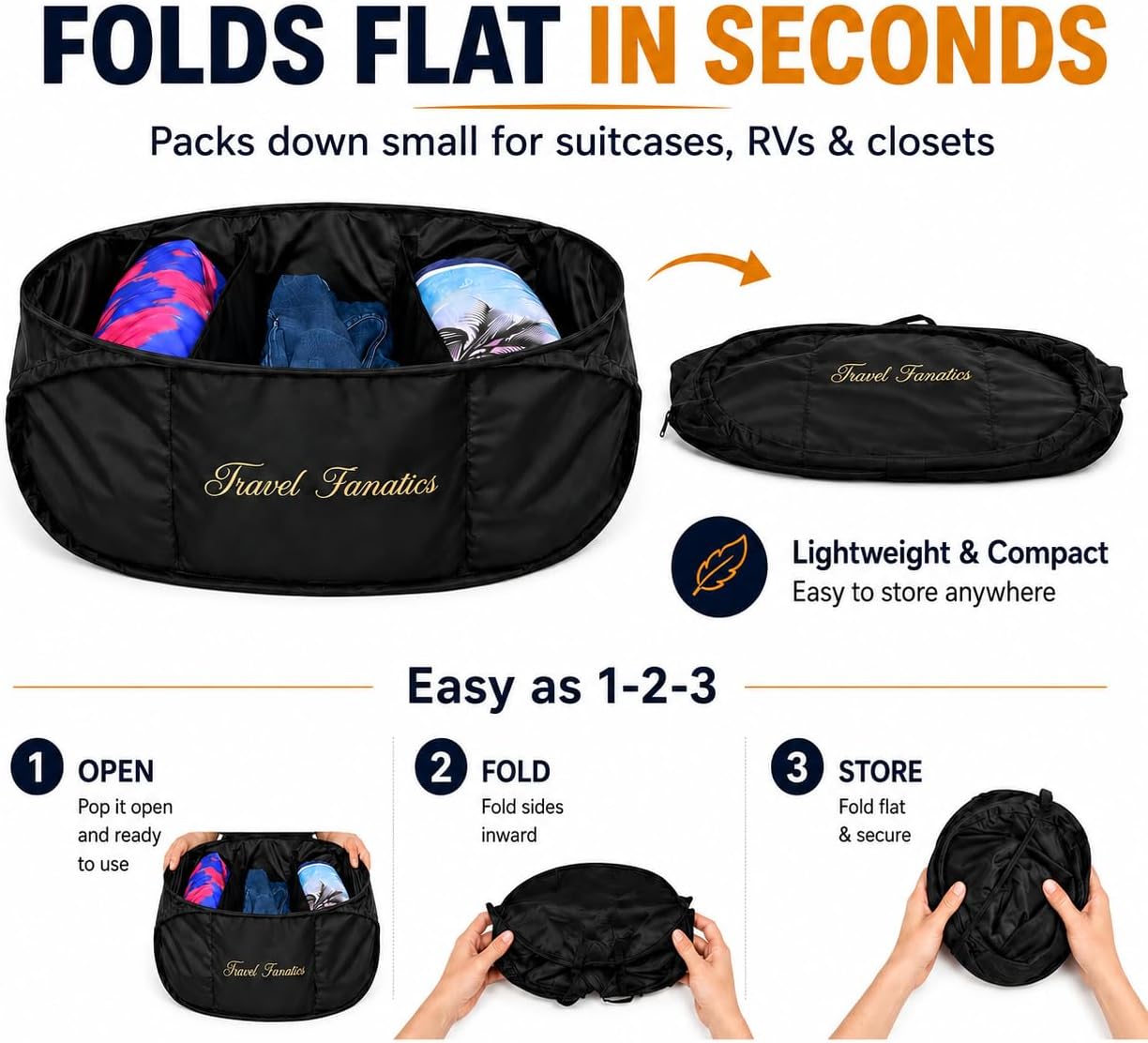 Travel Fanatics Collapsible Laundry Basket with 3 Dividers - (60L / 16 Gal) Foldable Laundry Sorter Hamper for Travel, RV, Dorm, Hotel and Small Spaces image 4