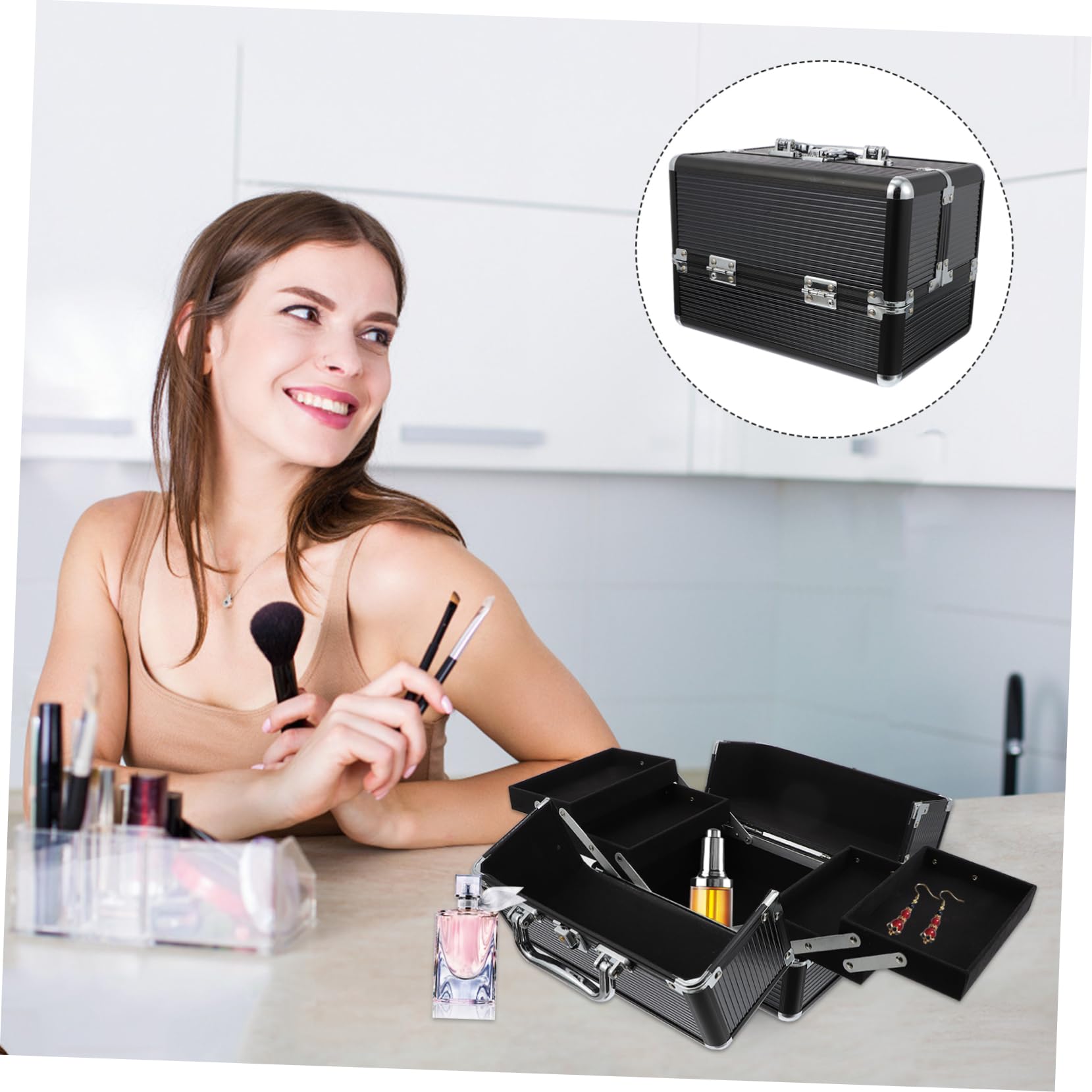 Sac Maquillage Professionnel avec Capacité Boîte De Rangement Cosmétique Trousse De Maquillage De Voyage Contenant Cosmétique Pratique
