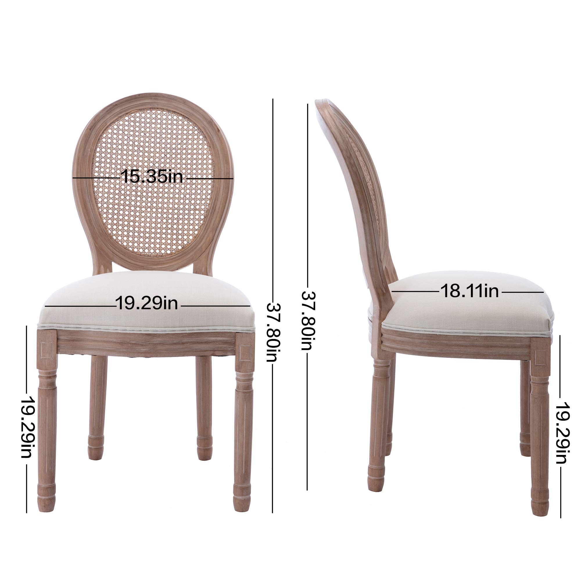 Virabit French Dining Chairs Set of 2, Rattan Farmhouse Upholstered Dining Chairs with Curved Backrest and Beautifully Carved Solid WoodFrame for Living Room, Kitchen, Restaurant