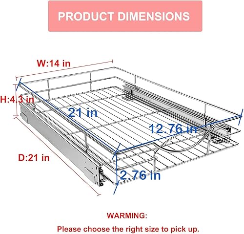 Miniatura 10 de Organizador de gabinete extraíble de 11 pulgadas de ancho x 21 pulgadas de profundidad, estantes extraíbles de gabinete de cocina resistente, cesta