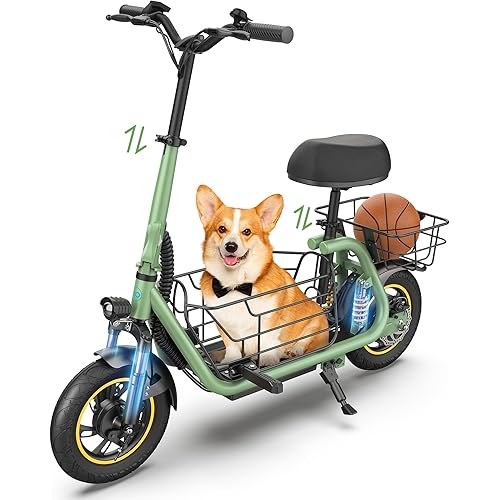 Urbanmax Upgraded Electric Scooter for Adults with Seat C1Pro, 19MPH & 25 Miles Range, 12" Pneumatic Tires, Dual Shock Absorbers, Dual Brakes, Removable Basket, UL2272 Certified – Green