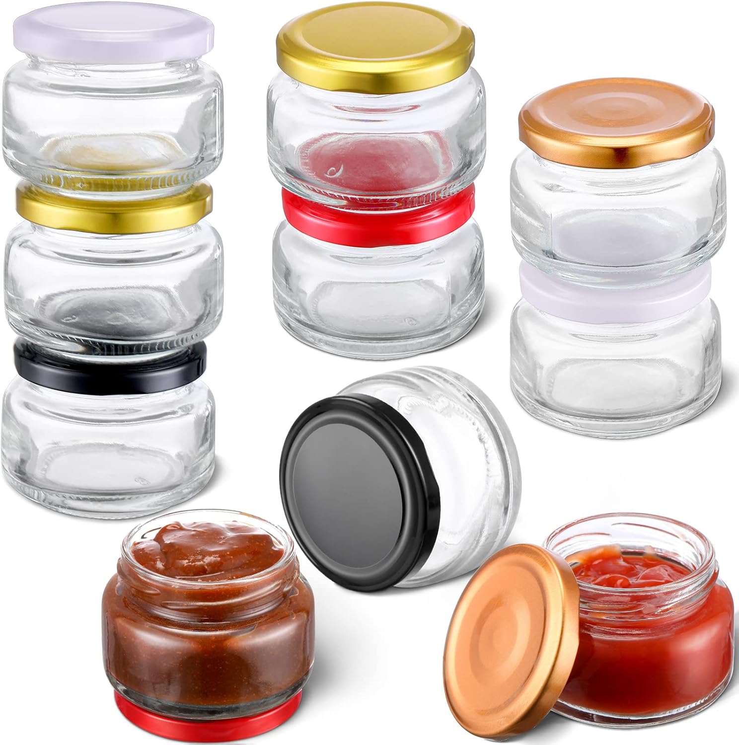 10 Pcs 3.4 oz Glass Condiment Containers with Metal Lids