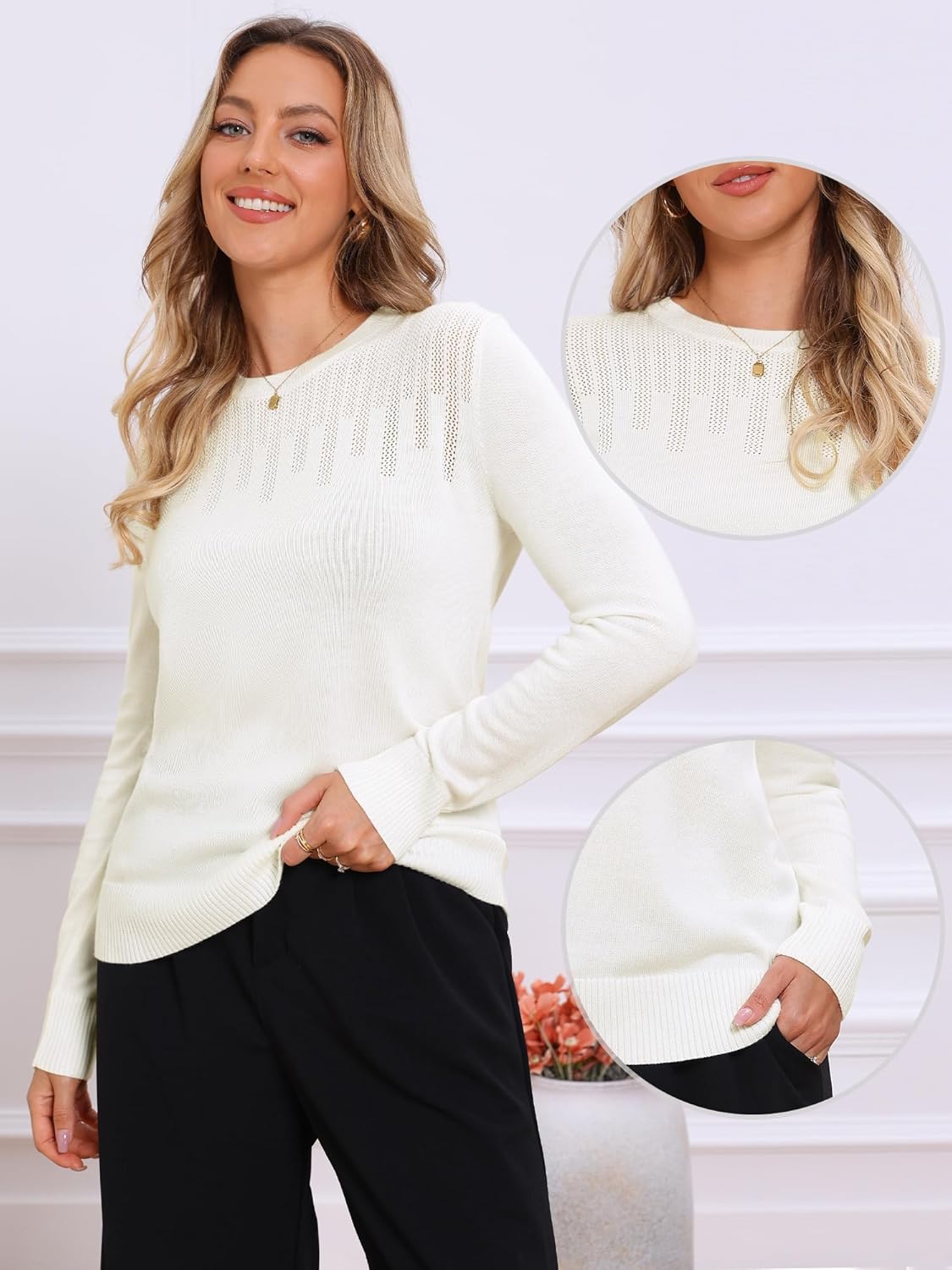 Allegra K Casual Lightweight Sweater for Women's Crewneck Fall Winter Loose Pullover Sweaters Trendy - Image 2