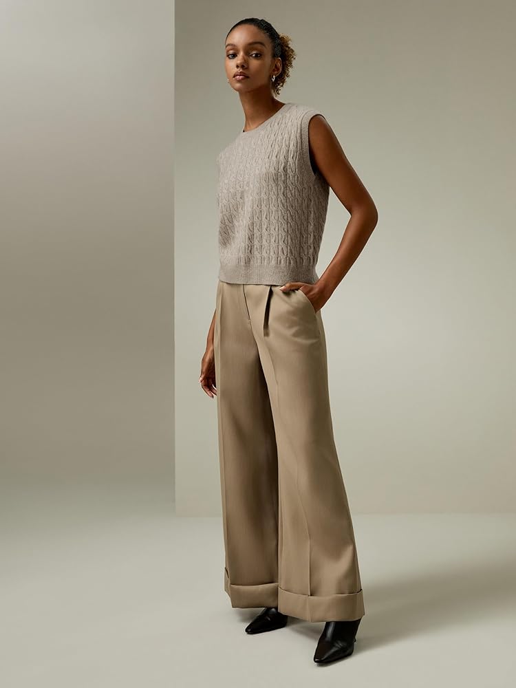 LilySilk 100% Cashmere Vest for Women Crew Neck Sleeveless Cable