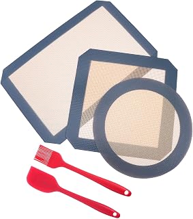 Silicone Baking Mats 5pcs Set Heat Resistant Non-stick Surface | Reusable Silicone, Dishwasher Safe, for Oven Use, Candy and Cookie Prep, Includes Scraper Brush Set Random Color