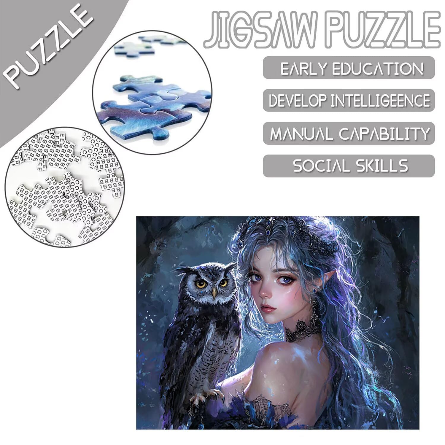 Puzzle 156 x 105 cm, 5000 sztuk puzzli dla dorosłych, prezent rocznicowy, prezent świąteczny, dekoracja domu, zapobieganie zwyrodnieniu mózgu u osób starszych (sowa kobieta) w-549