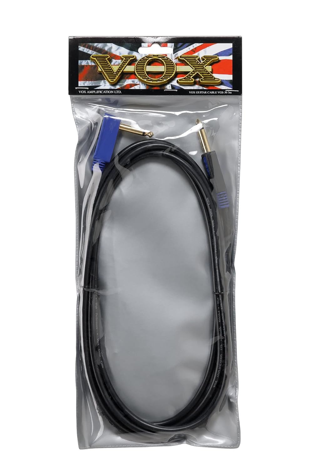 VOX VGS-30 Rock Guitar/Bass Guitar Cable - 10ft. 1/4" Straight/Angled TS, Black