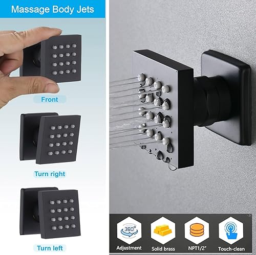 Miniatura 7 de Sistema de ducha termostático, juego de grifo de ducha de bronce aceitado con boquilla de bañera y cabezal de ducha de cuerpo completo LED montado