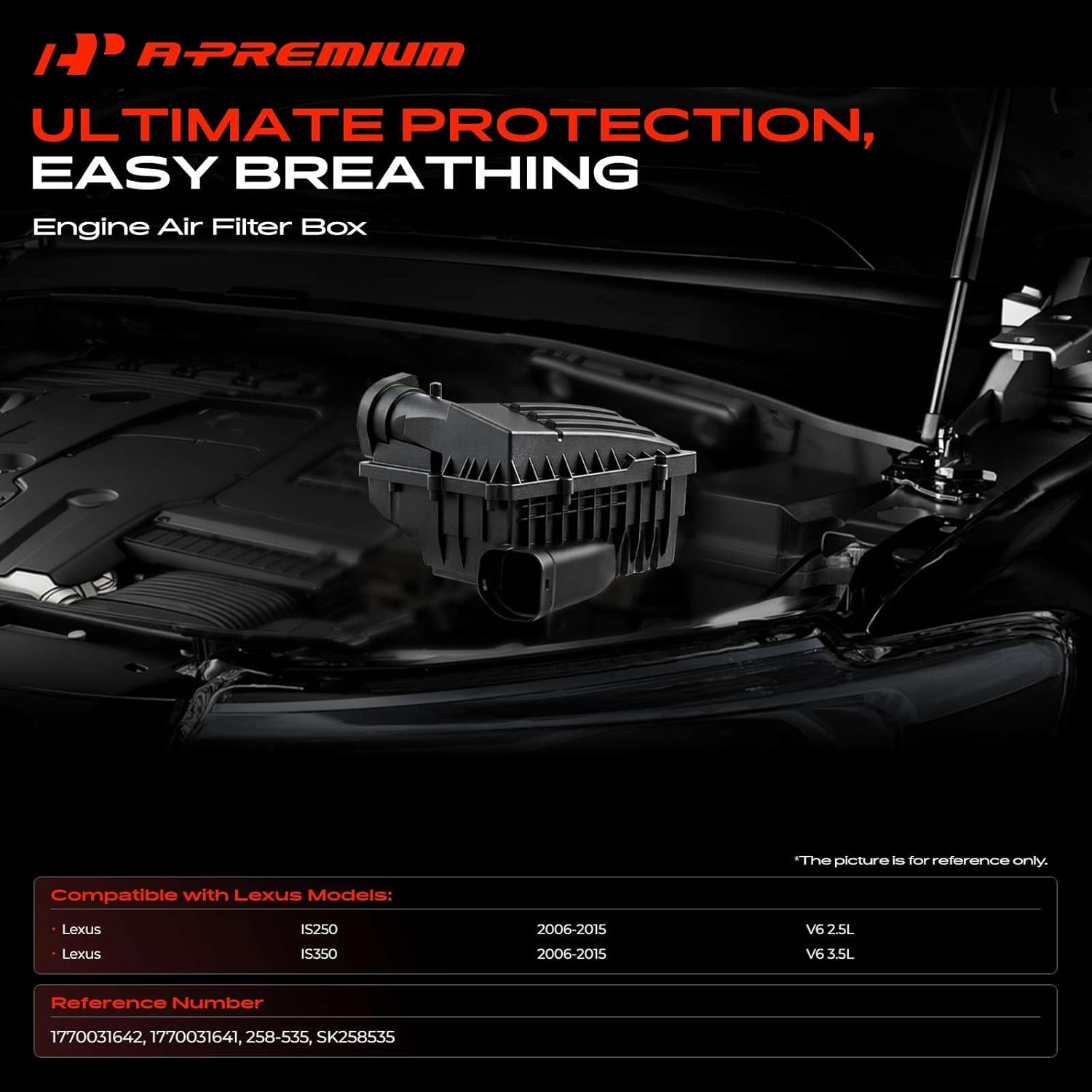 A-Premium Engine Air Filter Cleaner Box Housing w/Air Strainer Compatible with Lexus IS250 2006-2015 V6 2.5L, IS350 2006-2015 V6 3.5L, Replace# 1770031641, 1770031642