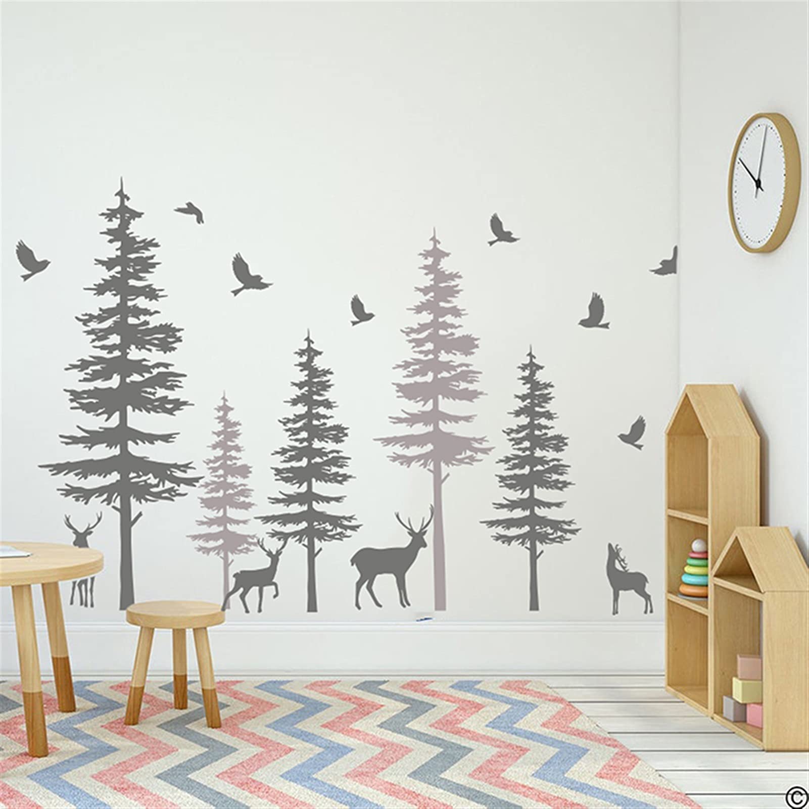 Adesivo da Parete Pino Albero di Pino Animale Ufficio Dormitorio Dormitorio Jungle Foresta Birds Birds Decalcomania Doppia Camera da Letto Arredamento per Vinile