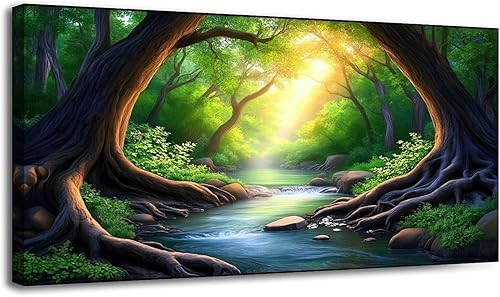 Miniatura 34 de 24"x 48" Canvas Wall Art Mountain Rustic Lake Landscape Nature Forest Scenery Vintage Boat Framed Pictures Painting Prints Large Wall Art for Living