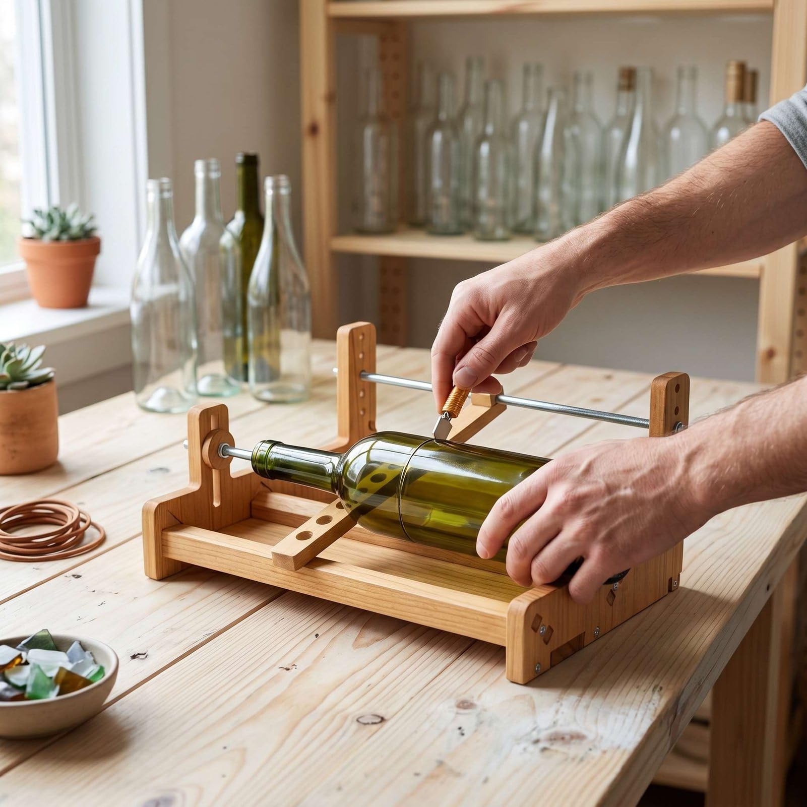 Glasflaschenschneider, Massives Kiefernholz, Rutschfest, Stabil, mit Komplettem Hardware-Zubehör und Schneidfunktion für DIY-Glasflaschen-Upcycling, Bastelherstellung.