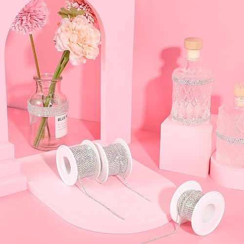 Miniatura 5 de 3 rollos en total de 33 yardas de 0.079in de diamantes de imitación de cristal, cadena de cristal para coser, manualidades, decoración, joyería de