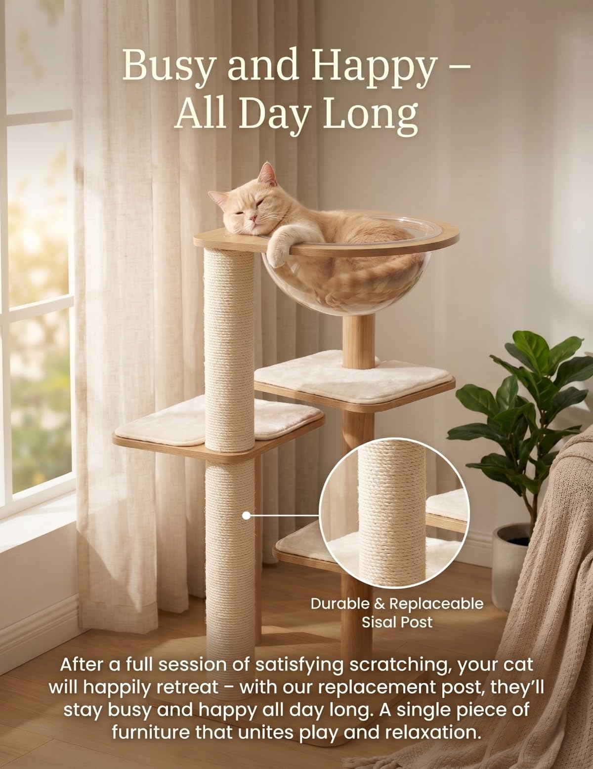 Poteau Griffoir Chat de Remplacement en Sisal Naturel - 34 cm, Compatible M8, Écologique - 2 Pièces avec Vis et Clé