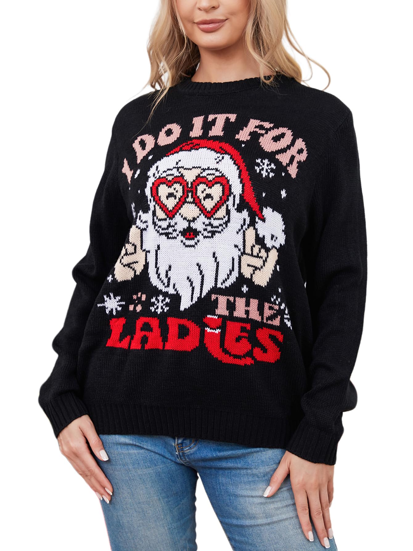 YIJIU Ugly Christmas Sweaters for Women Holiday Funny Novelty Reindeer Long Sleeve Knitted Pullover Sweater Top