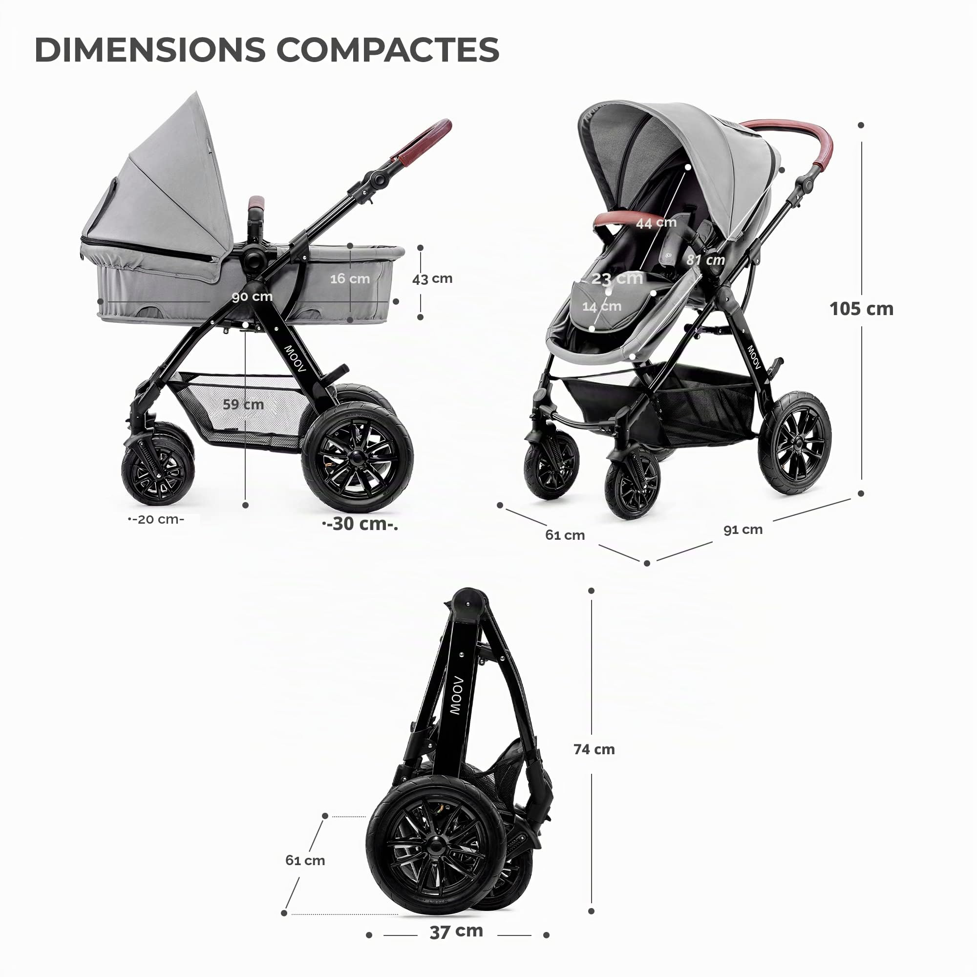 Kinderkraft Poussette 3en1 Moov Trio Siège Auto Gris