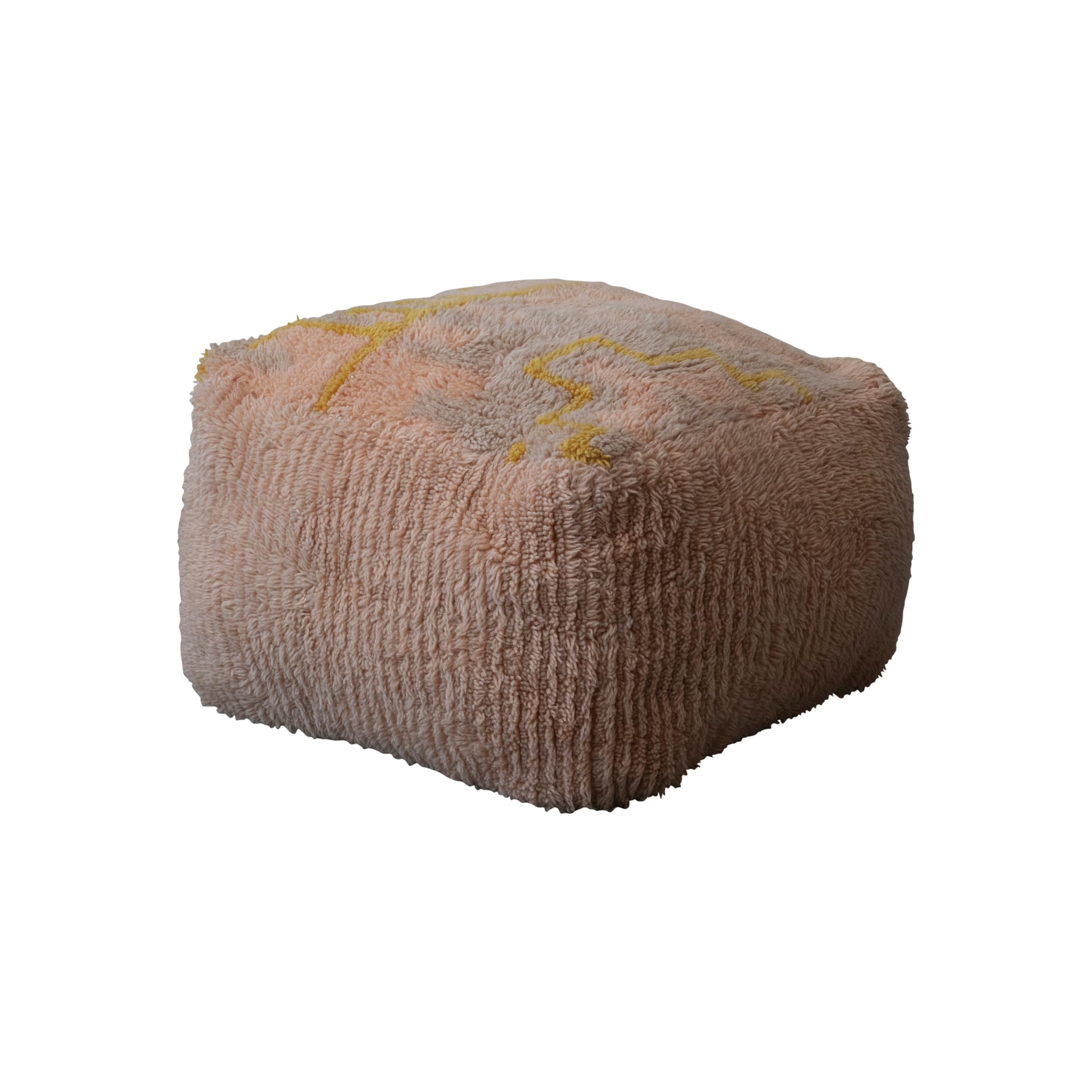 Creative Co-Op Woven New Zealand Wool Shag Pouf with Design, Multicolor