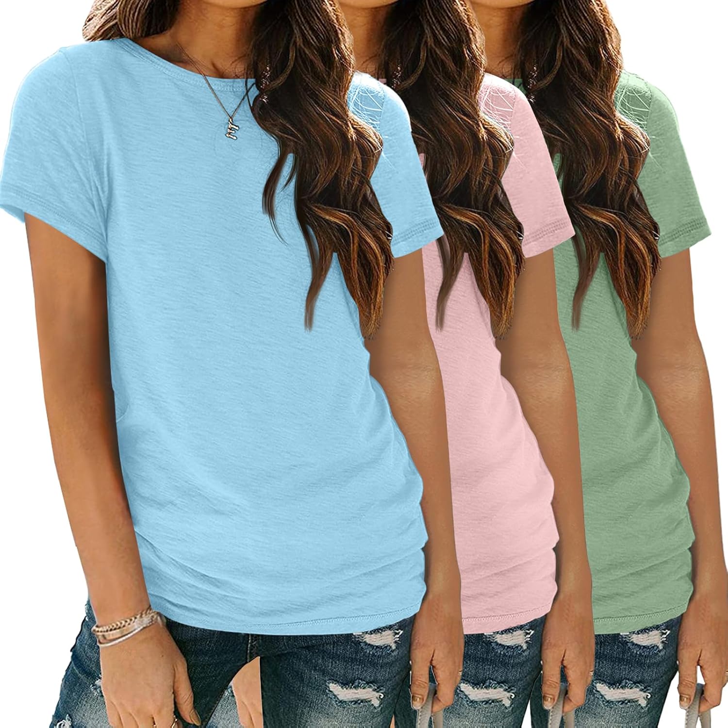 SUNBS Womens 3 Pack T-Shirts Short Sleeve Summer Tops Fashion Basic Tees Comfy Casual Vacation Outfits Workout Clothes 2026