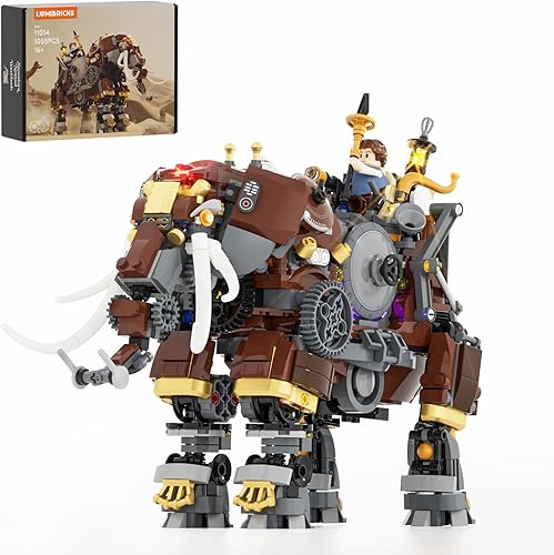 Steampunk Steamphant Lighting Building Bricks Set - Mammoth Model Playset Collection Display kit with Minifigures 1055 Pcs for Adults & Teens &