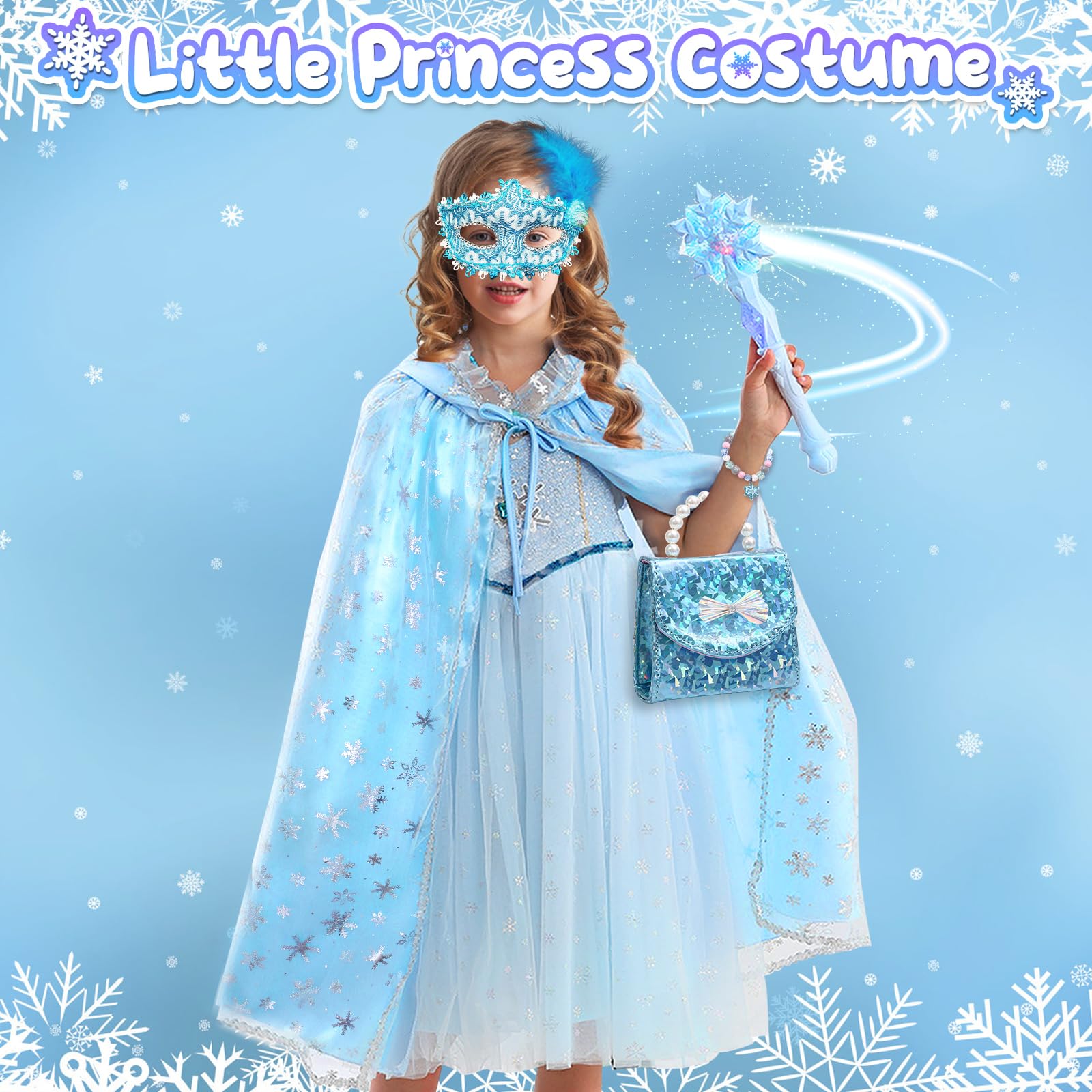 G.C Eiskönigin Spielzeug Geschenk für Mädchen 3 4 5 6 7 8 Jahre, Kinderschminke Set & Prinzessin Kostüm Zubehör & Handtasche & Peel Off Nagellack, Prinzessin Spielzeug Geschenke Mädchen