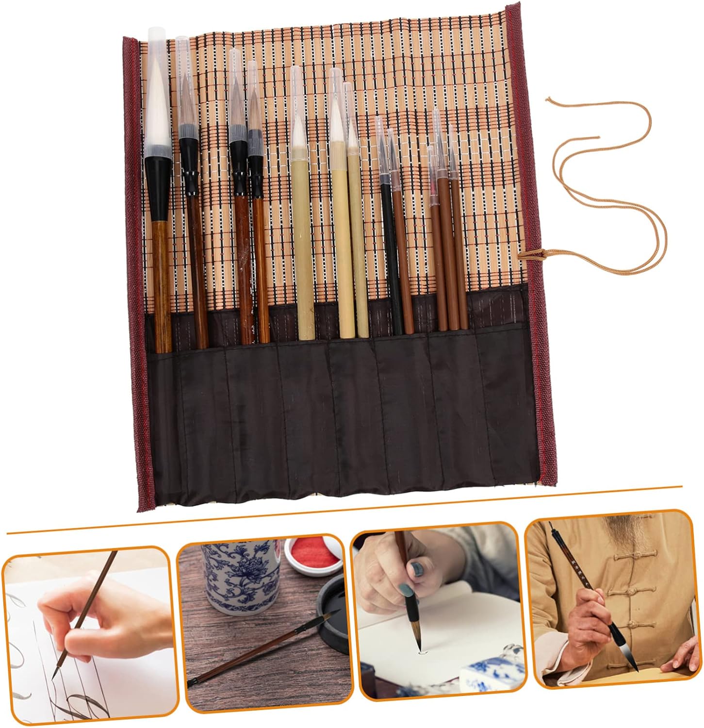 12pcs Professional Calligraphy Pen Set Chinese Painting Brush for Watercolor Sumi Drawing Calligraphy Writing Thin Brush Pen Handle