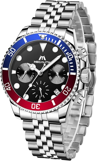 MEGALITH Mens Watches Chronograph Stainless Steel Wrist Watch Waterproof Analogue Quartz Watch with Date Luminous, Business Dress Watches for Men, Gift for Men