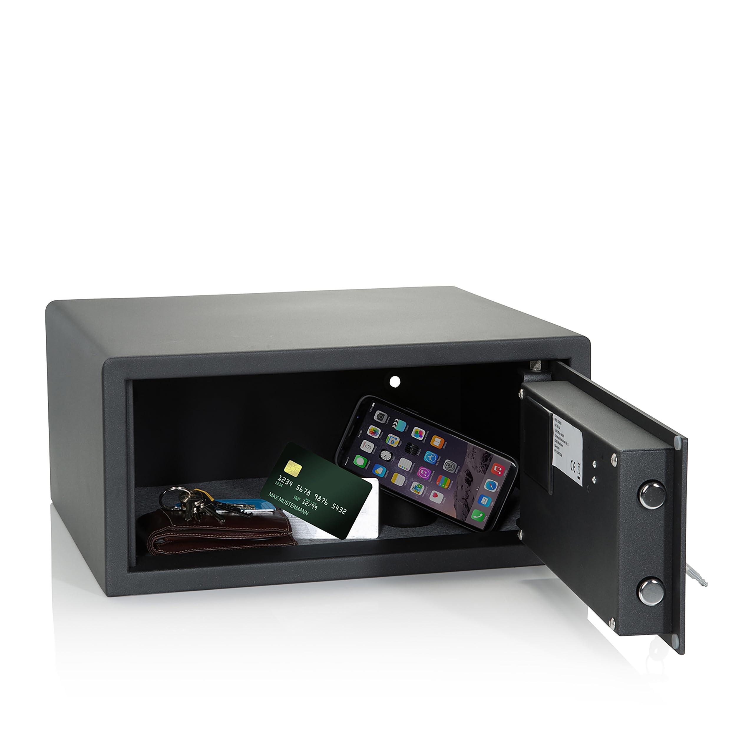 hjh OFFICE 830038 Caja fuerte de seguridad electrónica SAFE COMPACT I 25,5 L, Acero, con teclado y cerradura para llave, 20x42x37cm, Negro
