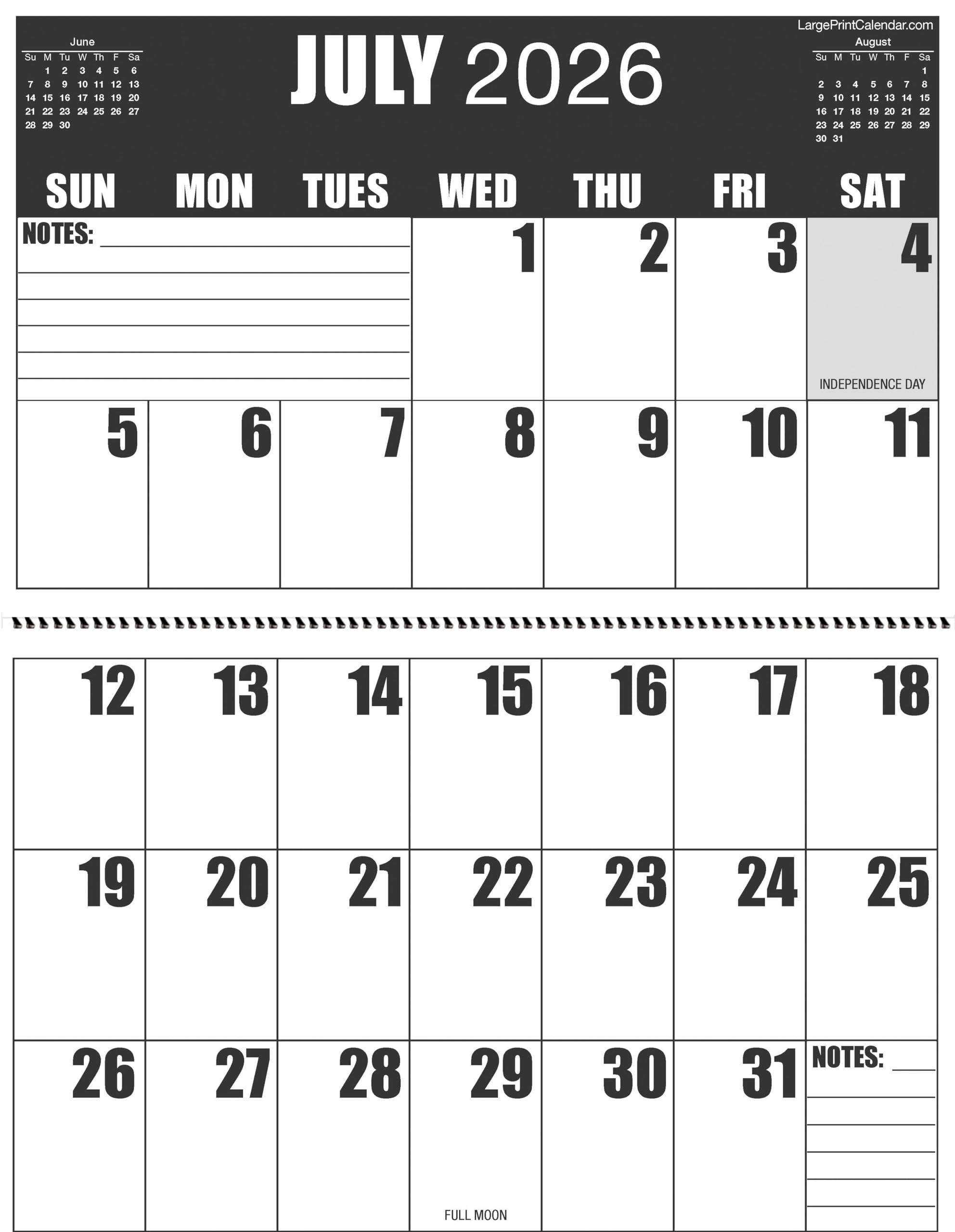 Calendario de 19 meses, junio de 2025 a diciembre de 2026 | Calendario de pared de alto contraste con impresión grande